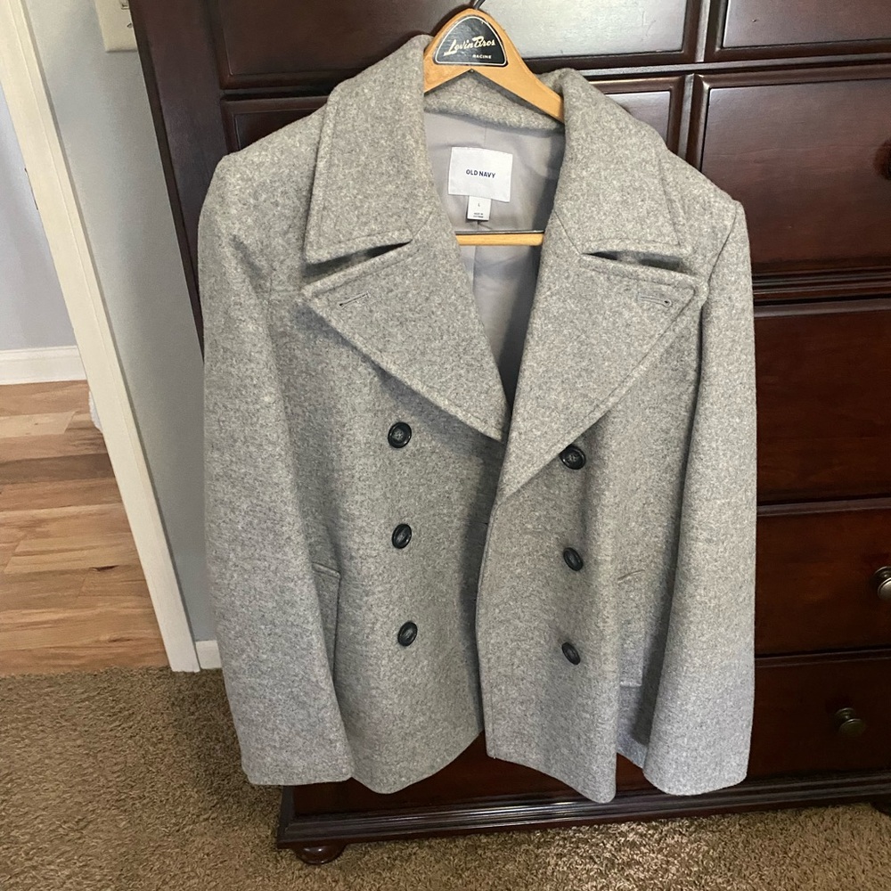 Women’s Gray Double-Breasted Peacoat size large. New without tags